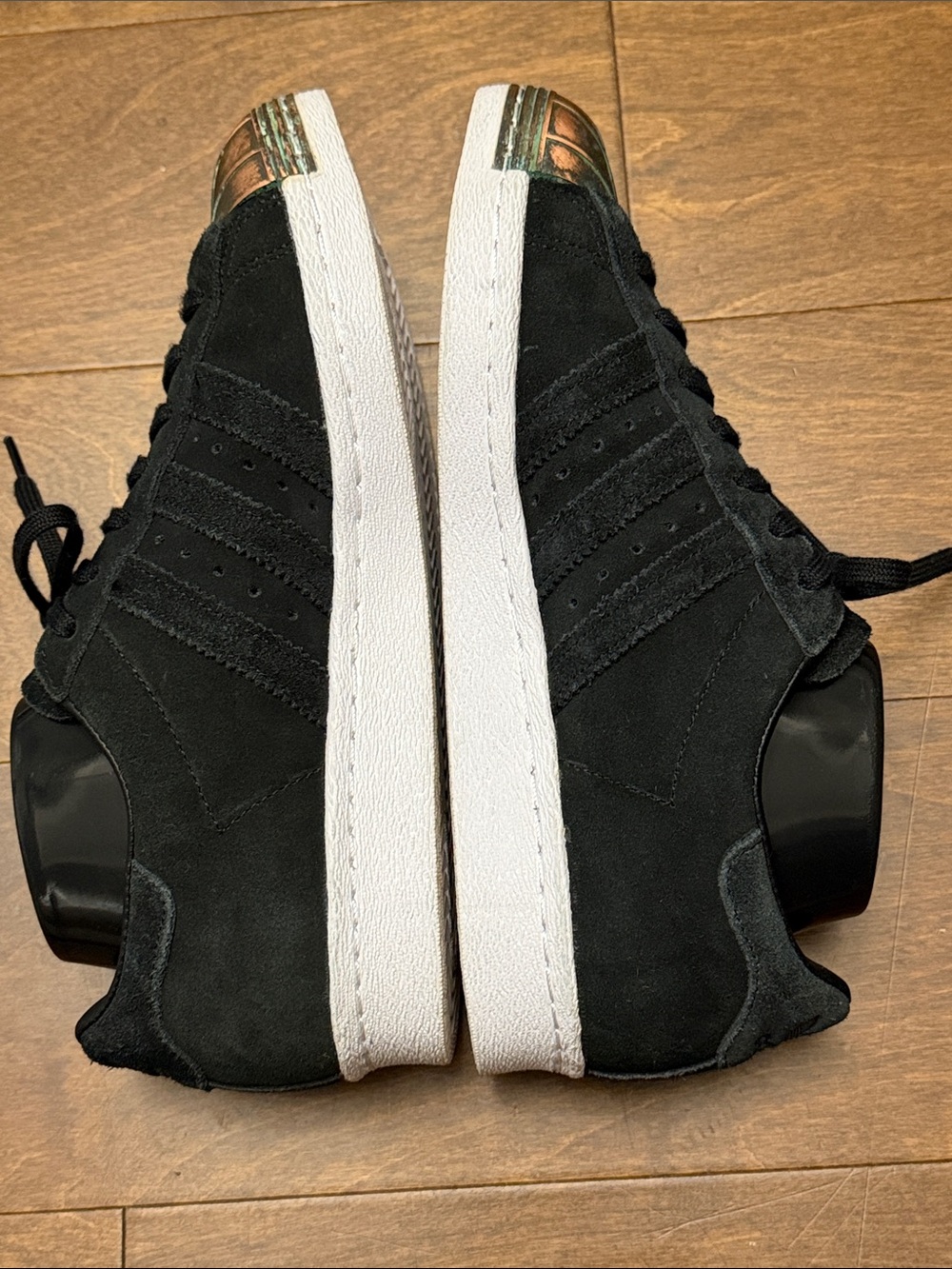 adidas Black Suede Sneakers with Aged Copper-Tone Shell Toe - Picture 7 of 10